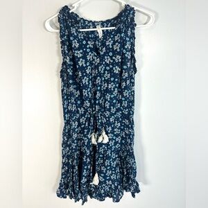 Floral Sleeveless Mini Dress with Tassels and Tie at Waist Size Large CoolChange